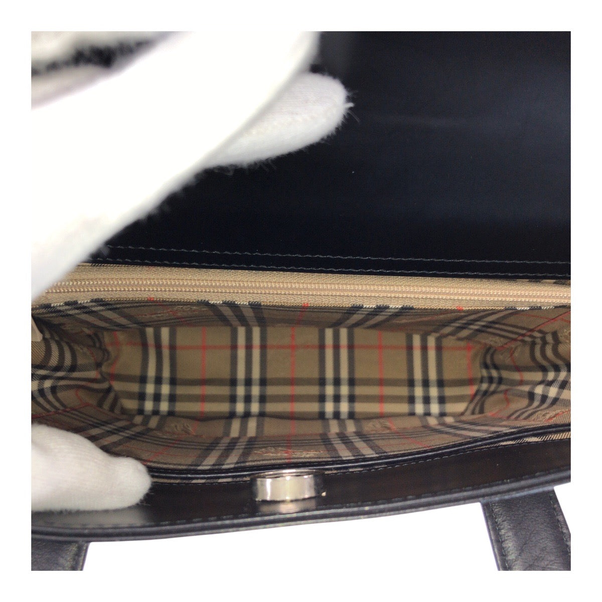 BURBERRY Tote Bag leather Black Silver Nova Check