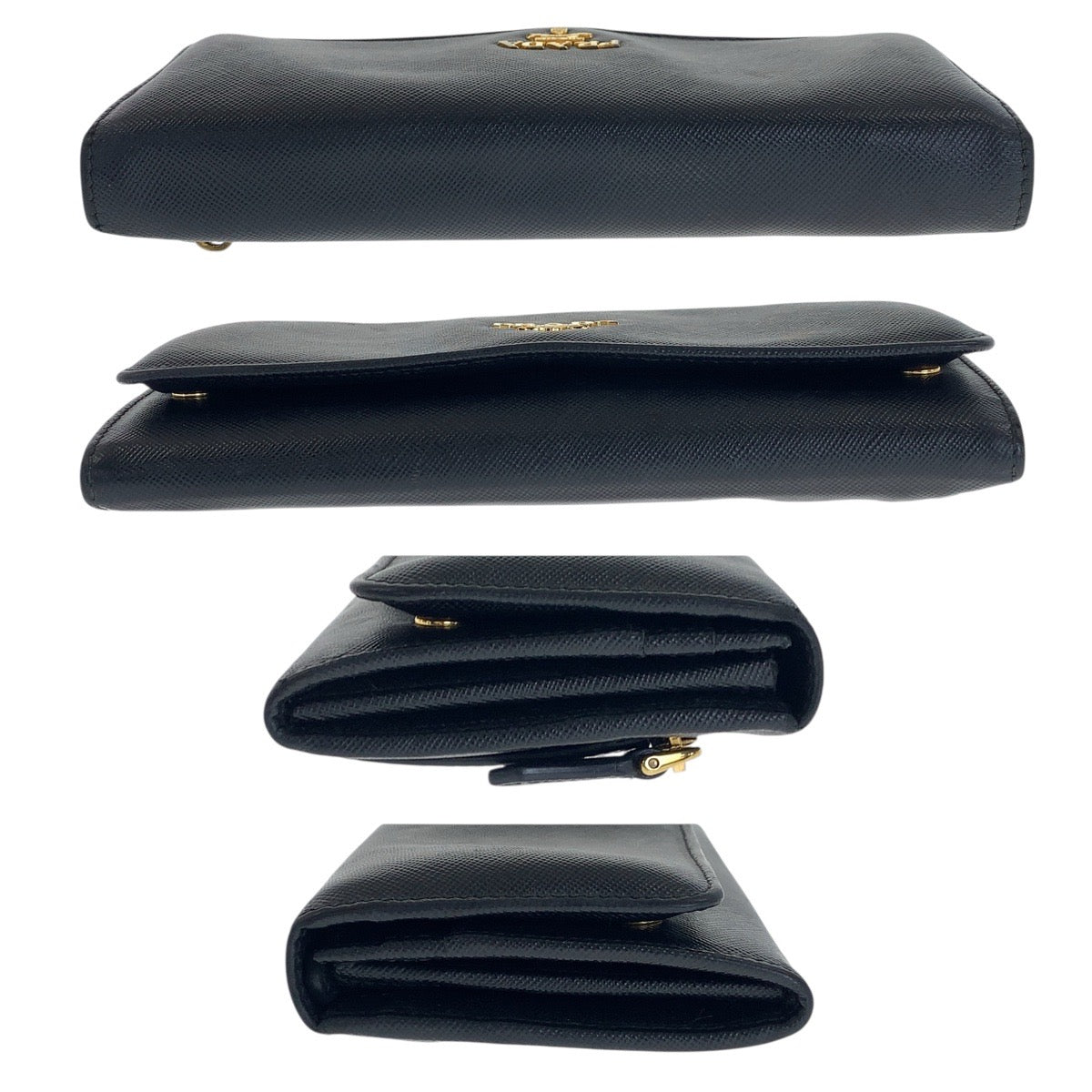 PRADA Long Wallet Purse leather Black gold Safiano