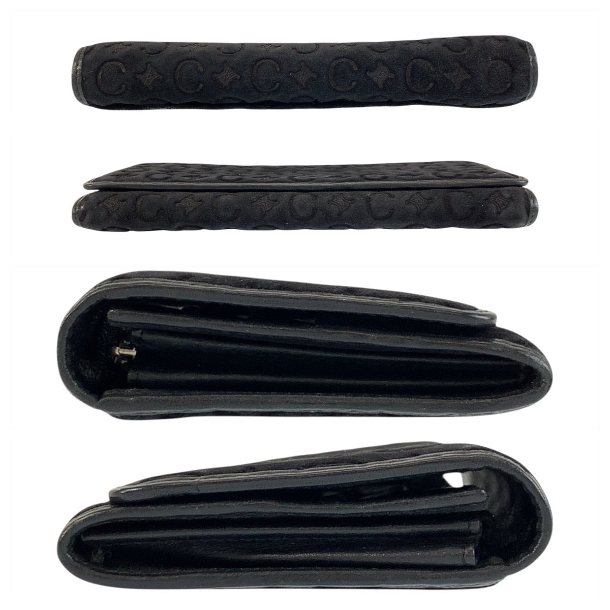 CELINE Long Wallet Purse YS 00/44 Suede Black SilverMetal C Macadam Pattern