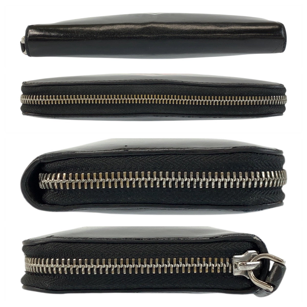 BURBERRY Long Wallet Purse leather Black SilverMetal logo graphics