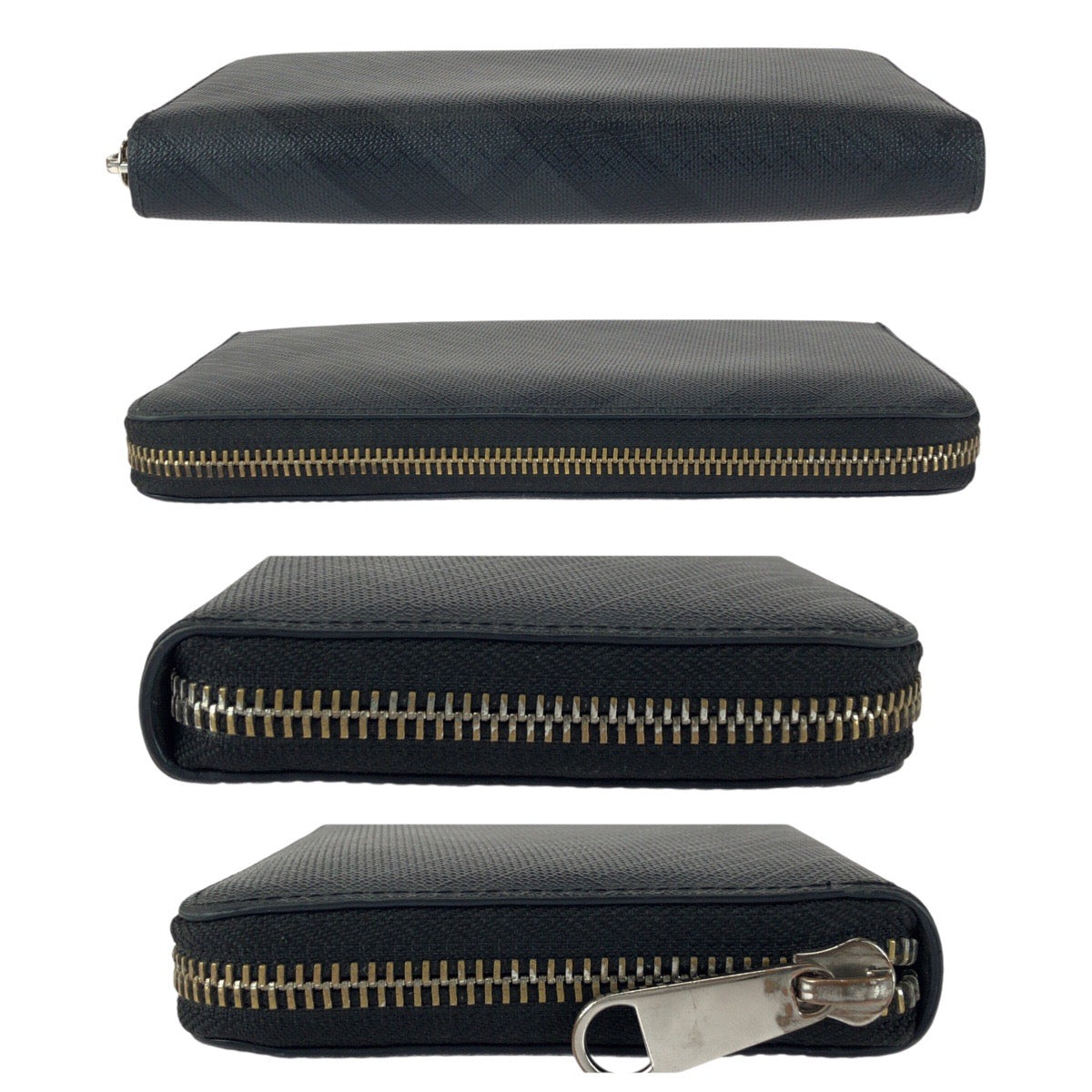 BURBERRY Long Wallet Purse PVC Black Silver Check Pattern