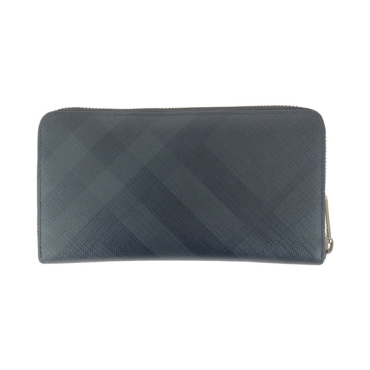 BURBERRY Long Wallet Purse PVC Black Silver Check Pattern