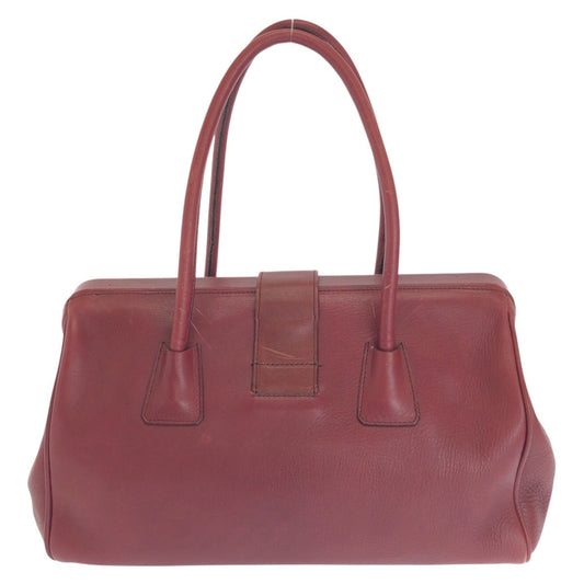 PRADA Handbag leather Wine Red Bordeaux SilverMetal