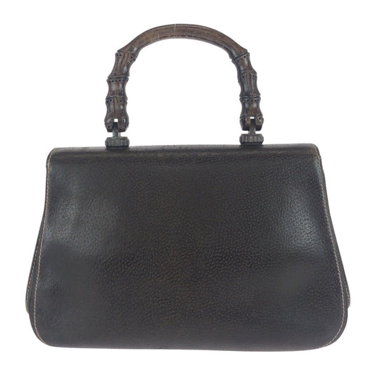 GUCCI Handbag 000 406 0147 leather Brown Gold Metal Old Gucci Bamboo