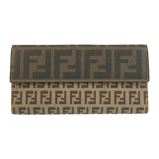 FENDI Long Wallet Purse 8M0032 PVC Brown Gold Metal Zucchino