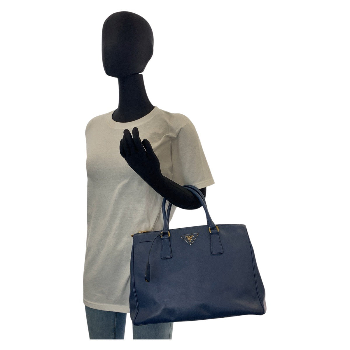 PRADA Handbag leather Blue gold Safiano Galleria TriangleWith logo