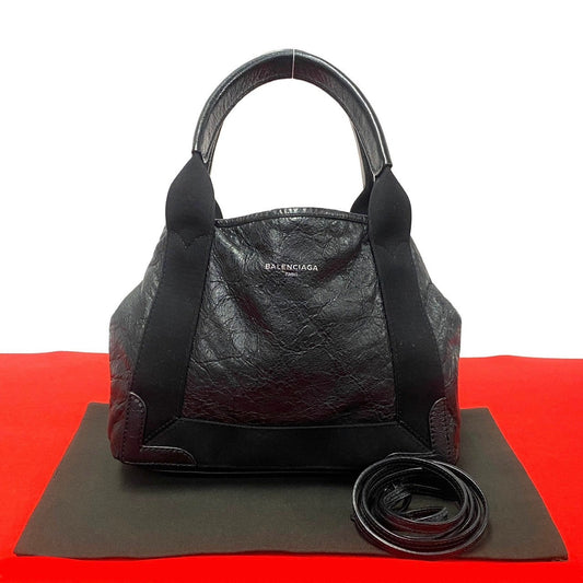 BALENCIAGA Shoulder Bag leather black Navy kabas Women Used Authentic