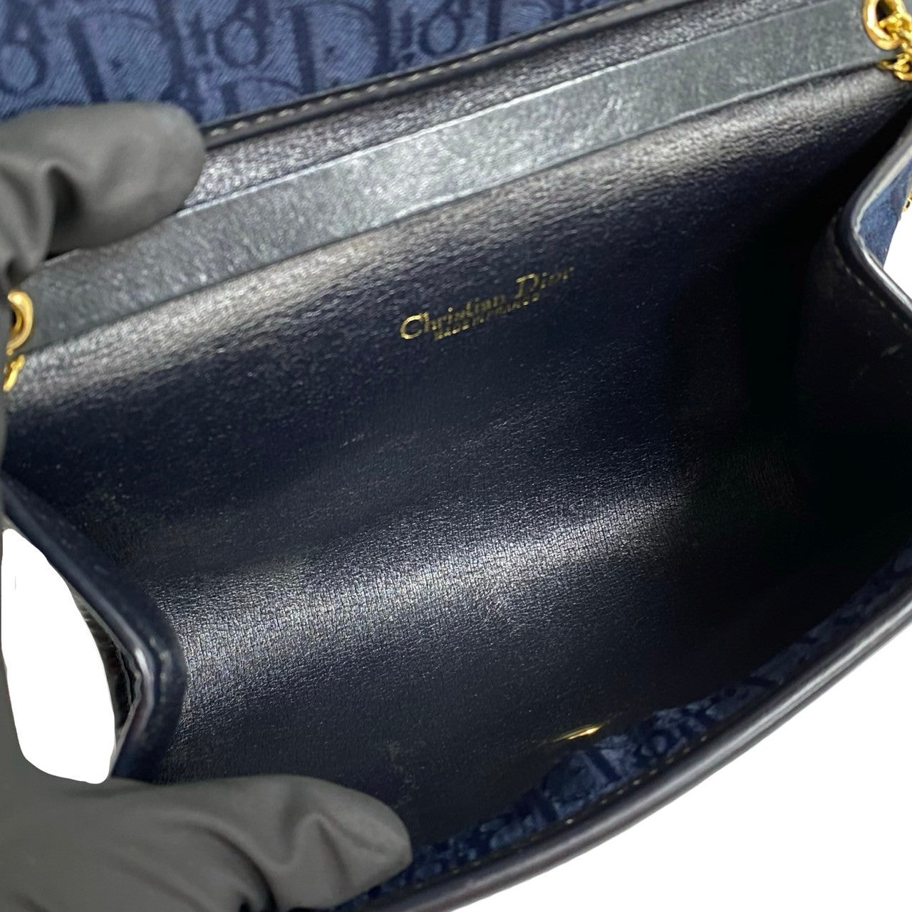 Dior Shoulder Bag Canvas, Leather Navy Trotter Pattern logo Metal Women Used Authentic