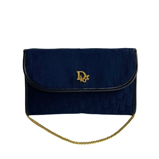 Dior Shoulder Bag Canvas, Leather Navy Trotter Pattern logo Metal Women Used Authentic