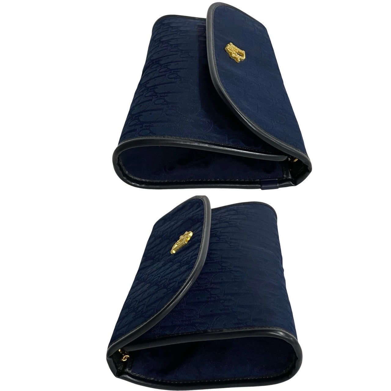 Dior Shoulder Bag Canvas, Leather Navy Trotter Pattern logo Metal Women Used Authentic