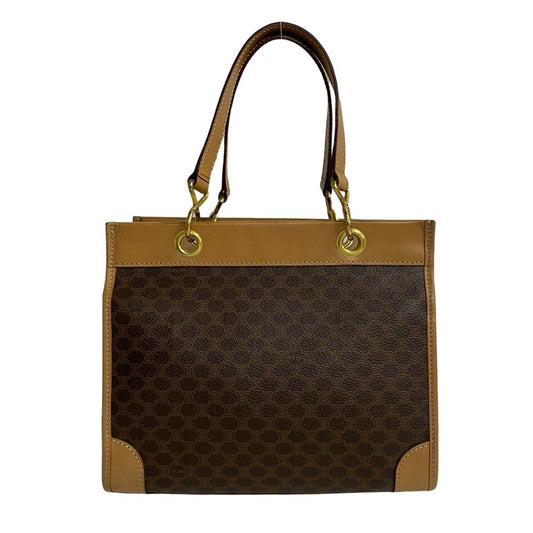 CELINE Handbag Leather, PVC Brown Macadam Blason Pattern Women Used Authentic