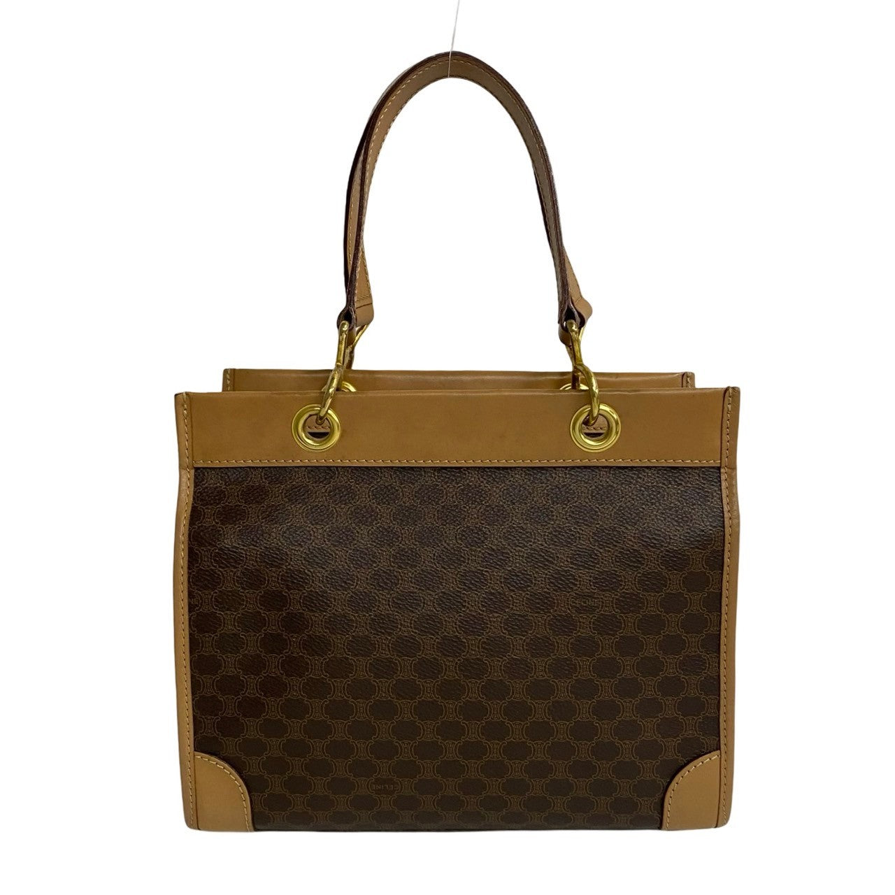 CELINE Handbag Leather, PVC Brown Macadam Blason Pattern Women Used Authentic