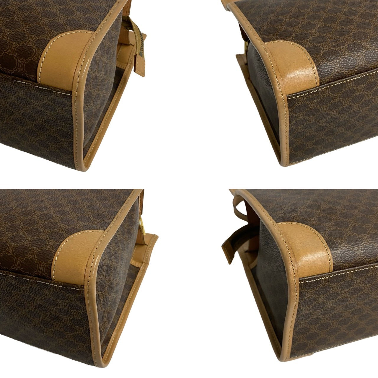 CELINE Handbag Leather, PVC Brown Macadam Blason Pattern Women Used Authentic