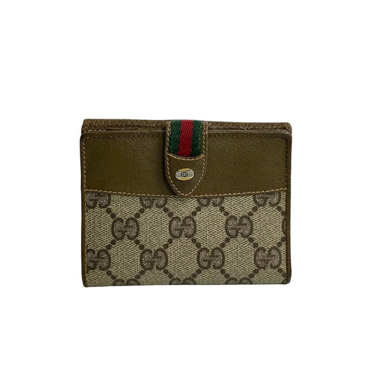 GUCCI Bifold Wallet Leather, PVC Brown GG logo Pattern Sherry line Women Used Authentic