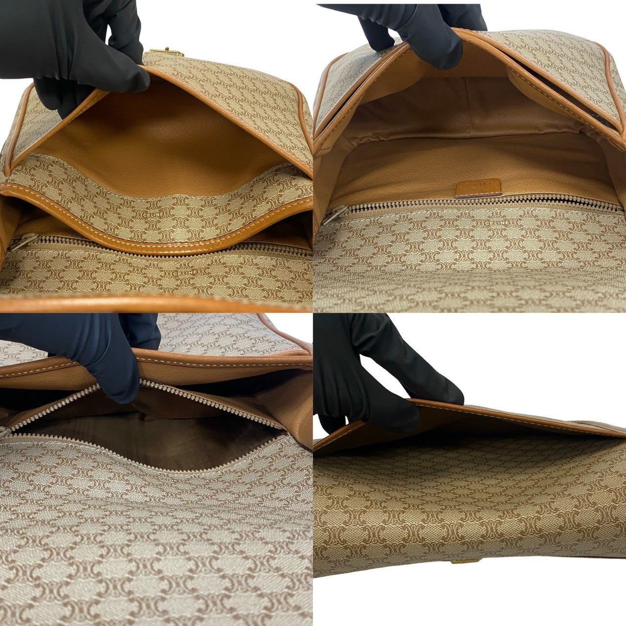 CELINE Shoulder Bag Leather, PVC Brown Macadam Blason Triomphe Pattern Women Used Authentic