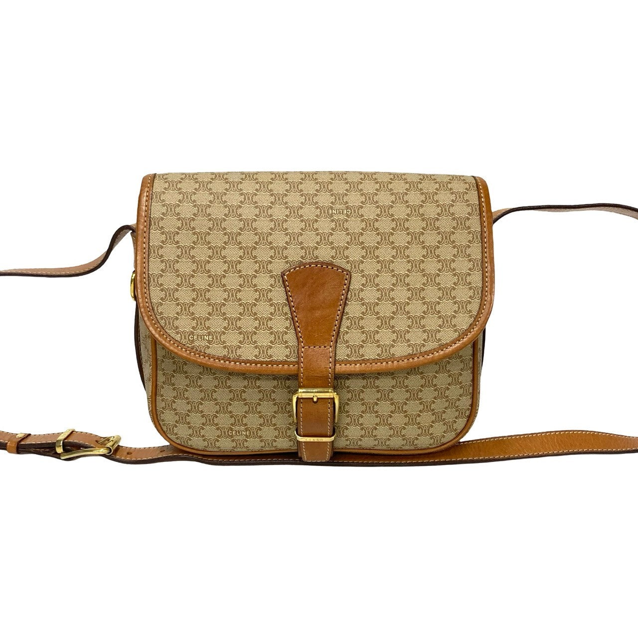 CELINE Shoulder Bag Leather, PVC Brown Macadam Blason Triomphe Pattern Women Used Authentic