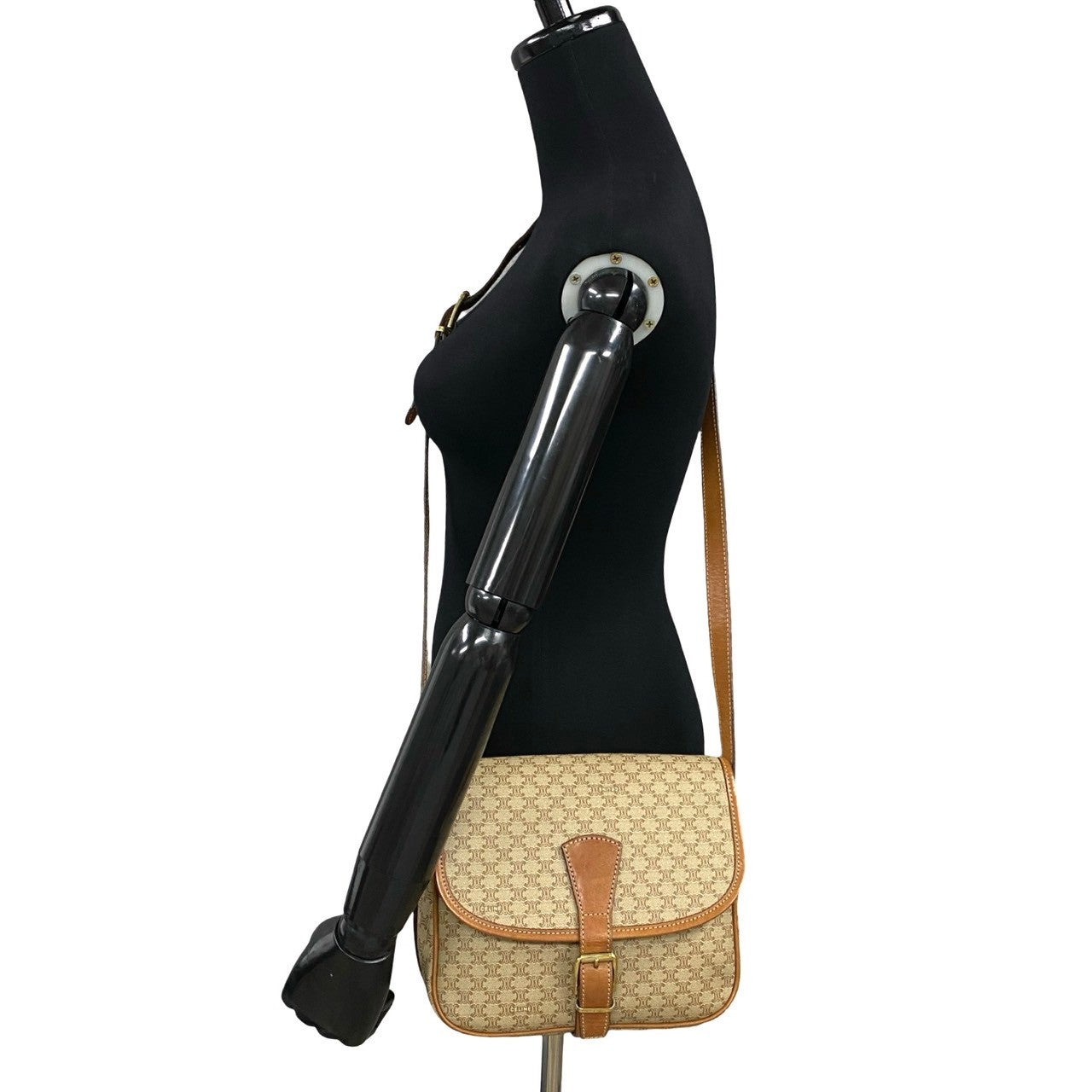 CELINE Shoulder Bag Leather, PVC Brown Macadam Blason Triomphe Pattern Women Used Authentic