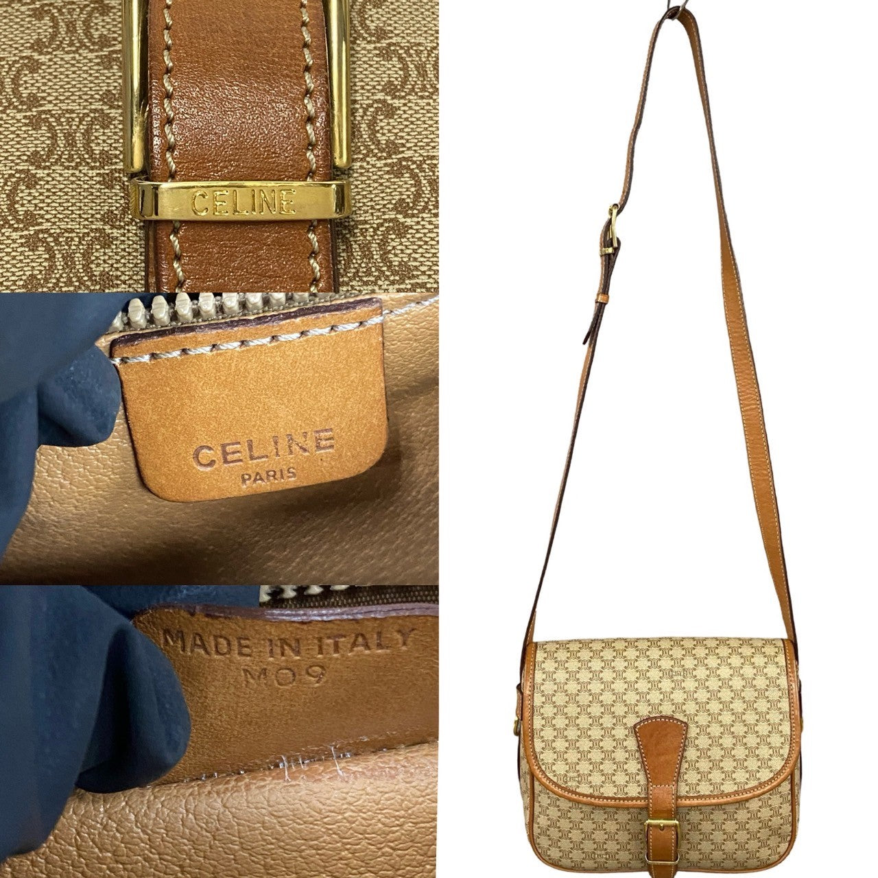 CELINE Shoulder Bag Leather, PVC Brown Macadam Blason Triomphe Pattern Women Used Authentic