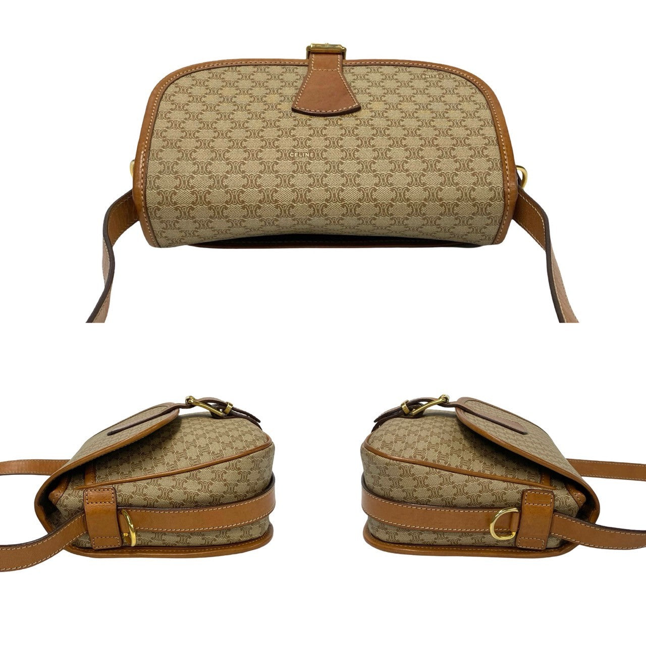 CELINE Shoulder Bag Leather, PVC Brown Macadam Blason Triomphe Pattern Women Used Authentic