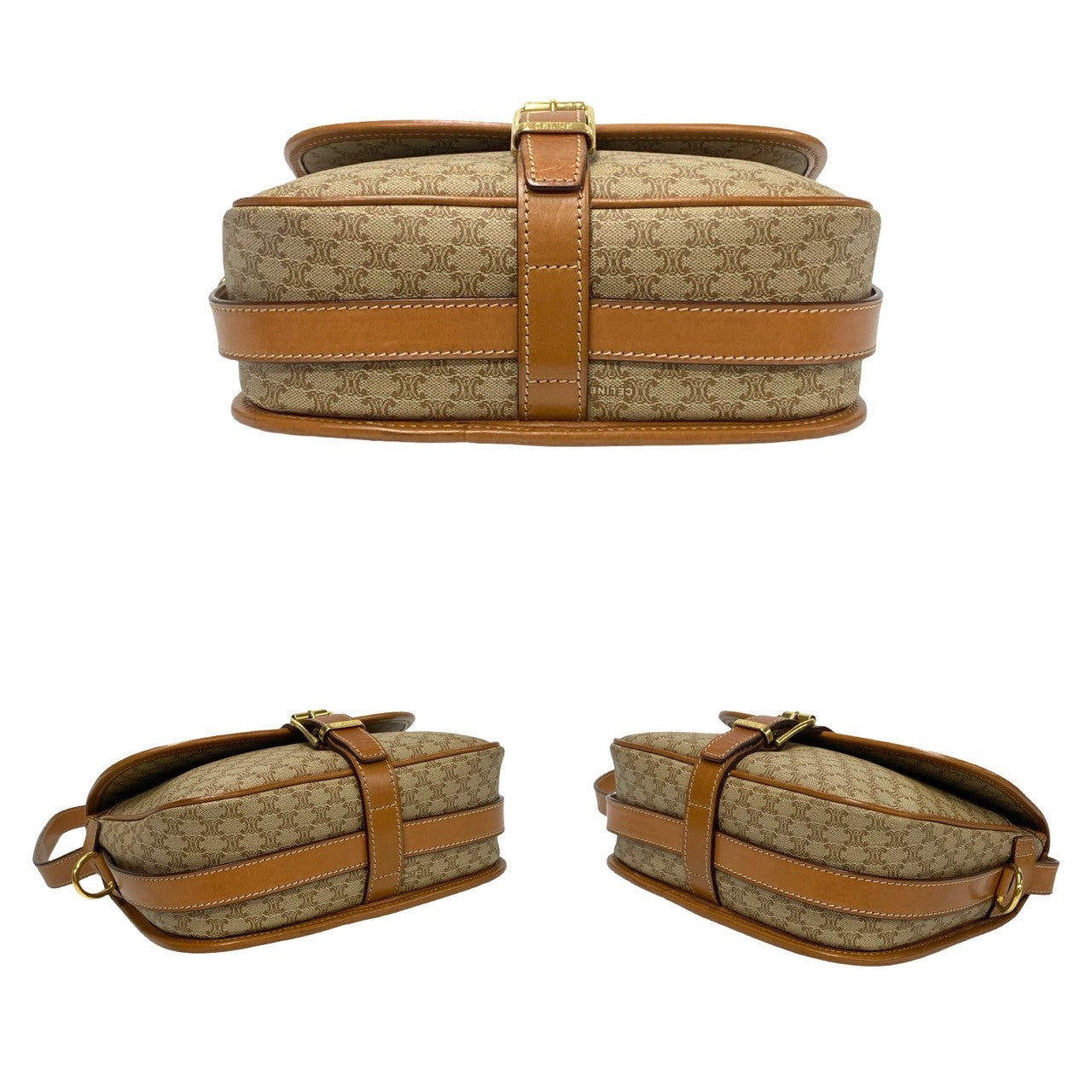 CELINE Shoulder Bag Leather, PVC Brown Macadam Blason Triomphe Pattern Women Used Authentic