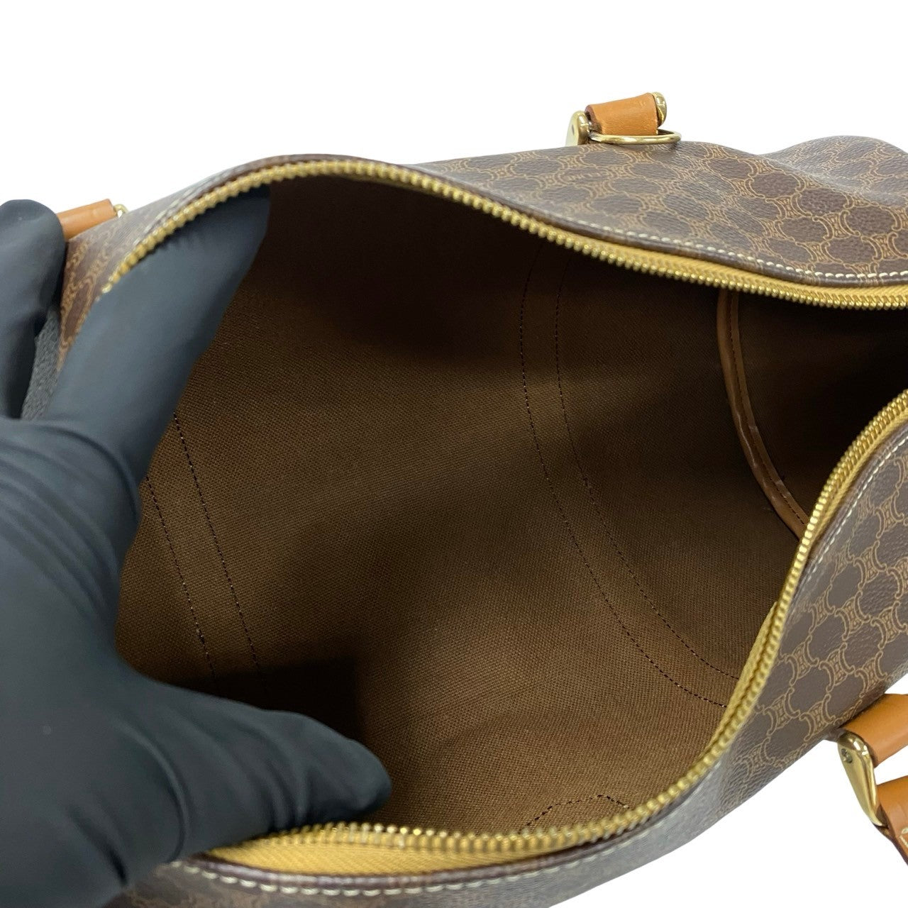 CELINE Shoulder Bag Leather, PVC Brown Macadam Blason Triomphe Pattern Women Used Authentic