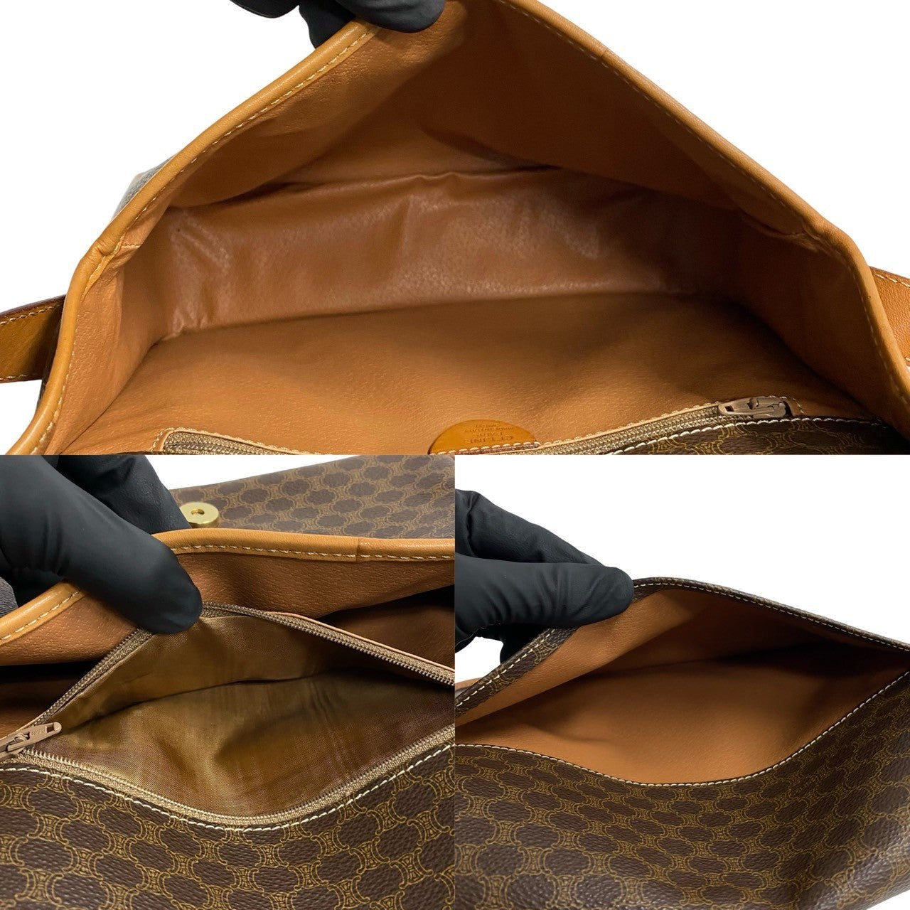 CELINE Shoulder Bag Leather, PVC Brown Macadam Blason Triomphe Pattern logo ring Metal mens(Unisex) Used Authentic