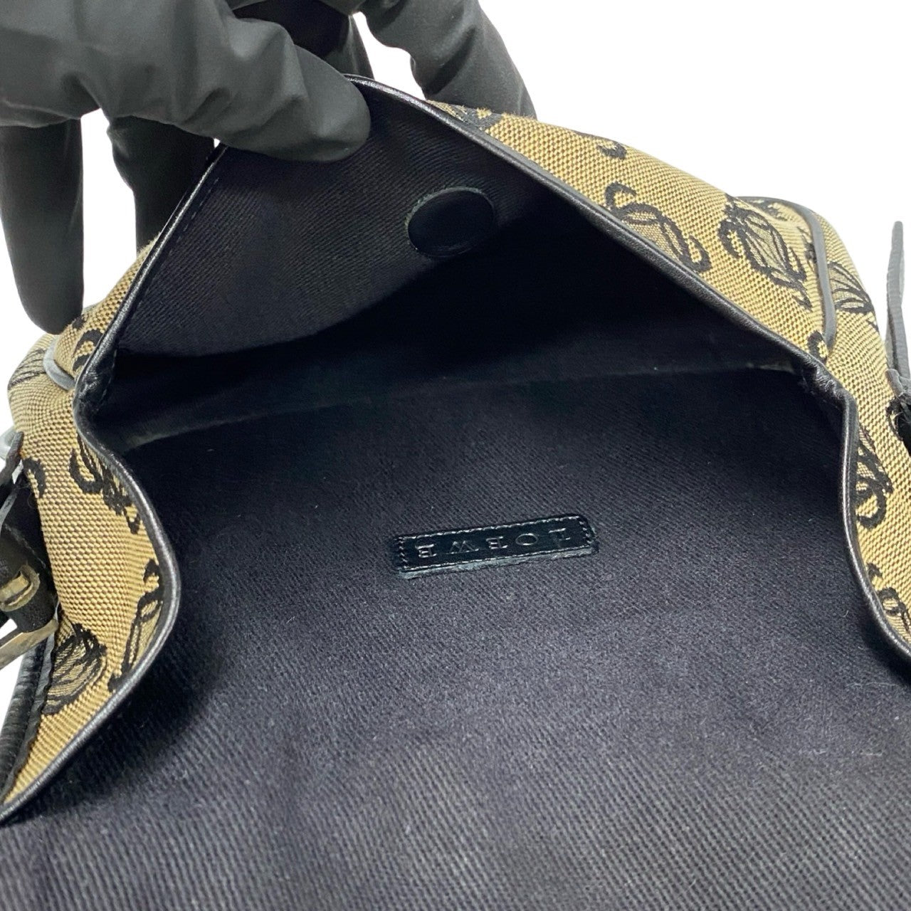 LOEWE Shoulder Bag Canvas, Leather black Anagram logo all-over pattern Women Used Authentic