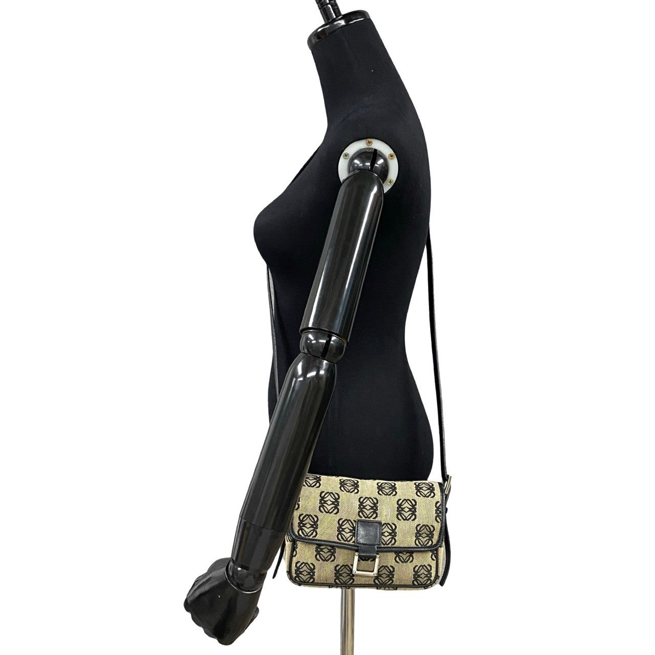 LOEWE Shoulder Bag Canvas, Leather black Anagram logo all-over pattern Women Used Authentic