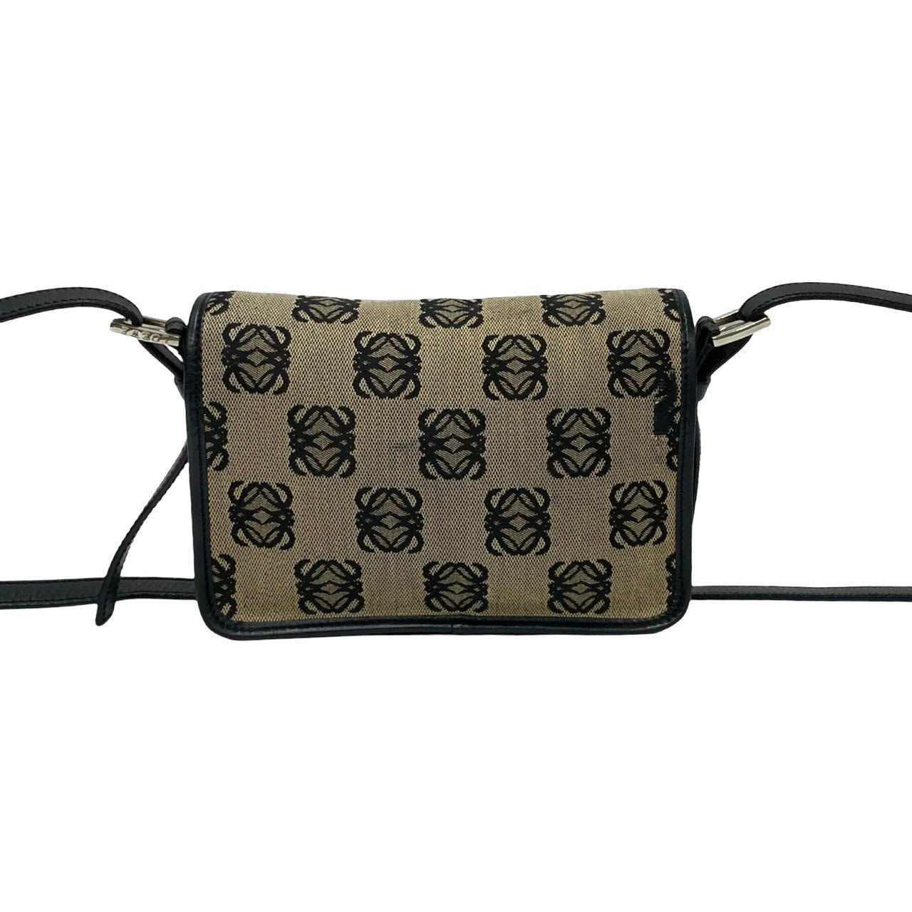 LOEWE Shoulder Bag Canvas, Leather black Anagram logo all-over pattern Women Used Authentic
