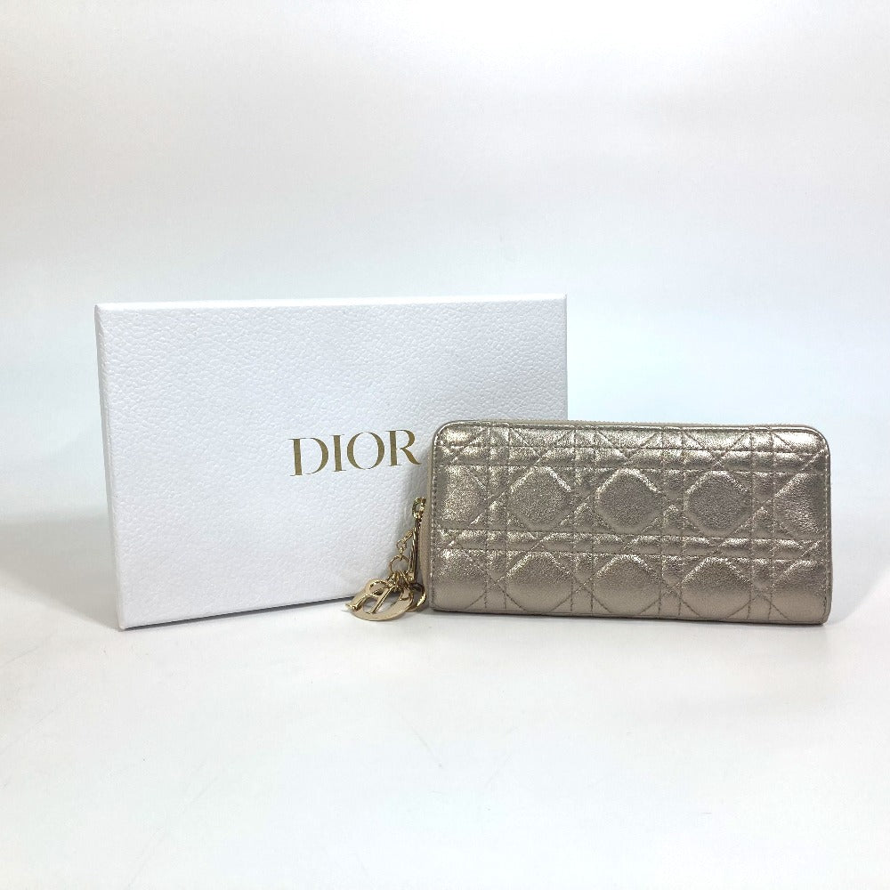 Dior Long Wallet Purse S0007OWEC_M10L Leather/grained calfskin gold Cannage LADY DIOR VOYAGEUR Wallet Women Used Authentic