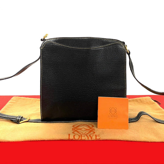 LOEWE Shoulder Bag leather black logo Women Used Authentic