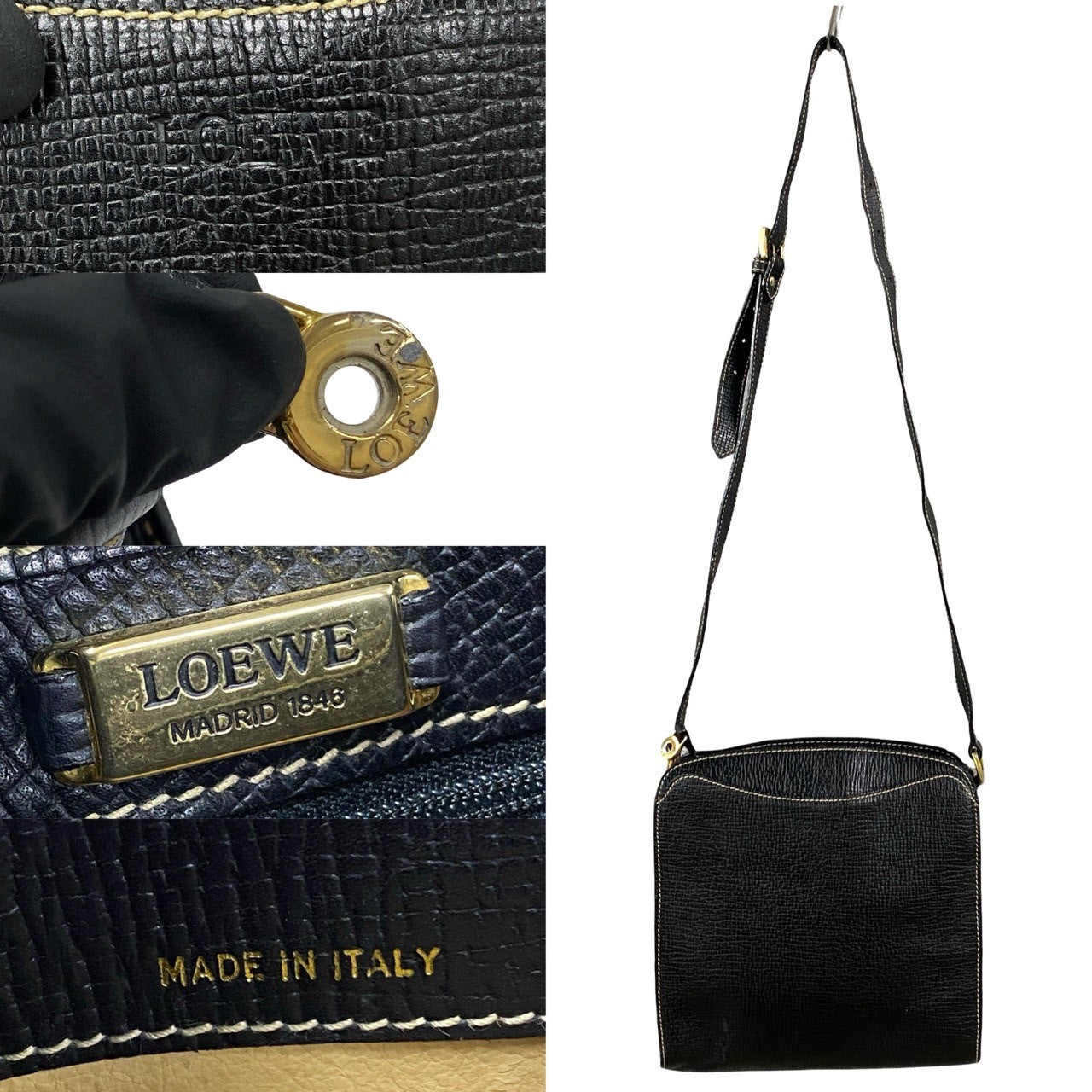 LOEWE Shoulder Bag leather black logo Women Used Authentic