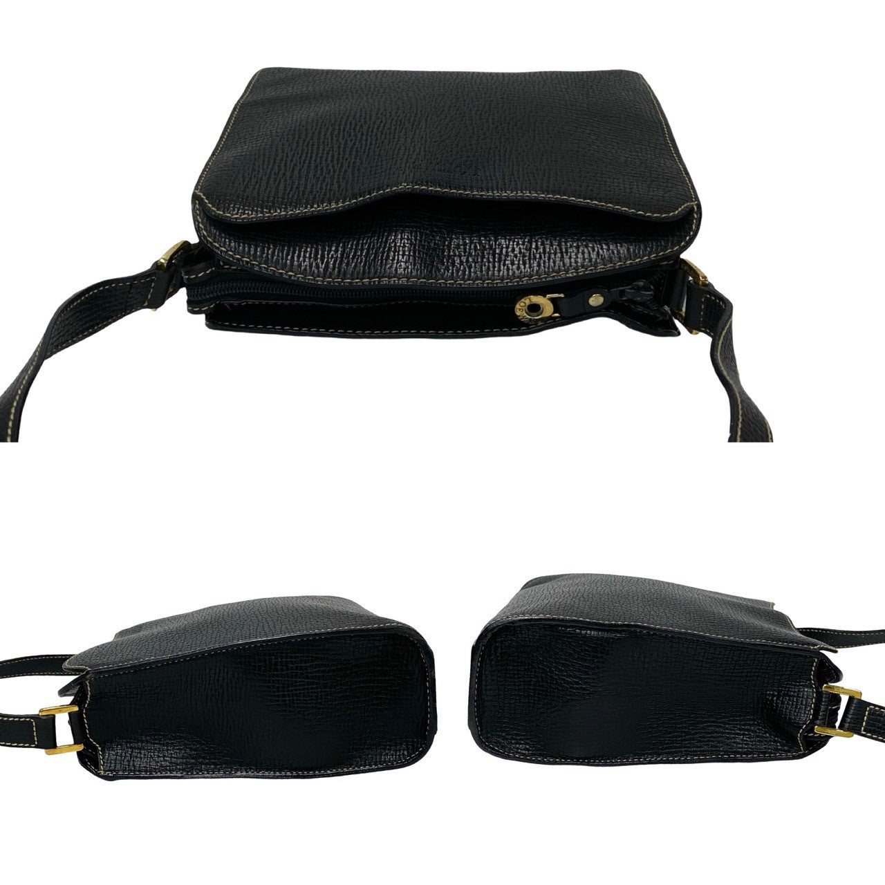LOEWE Shoulder Bag leather black logo Women Used Authentic