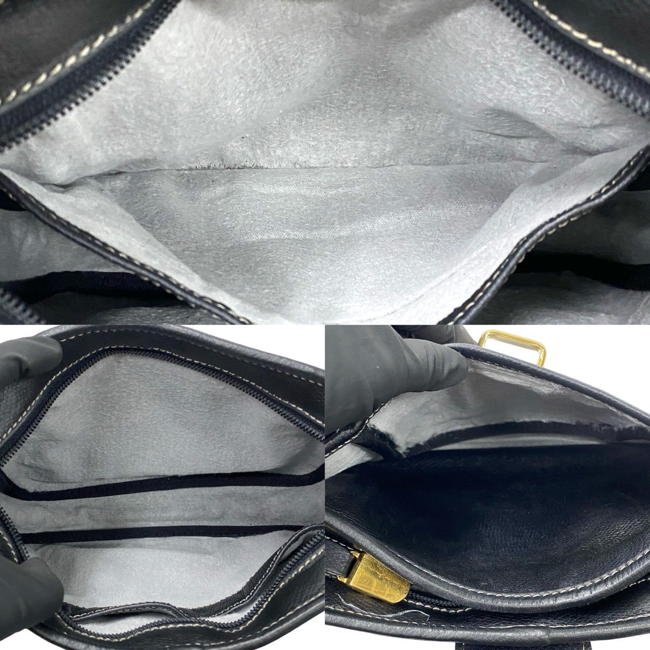 LOEWE Shoulder Bag leather Navy Anagram logo Women Used Authentic