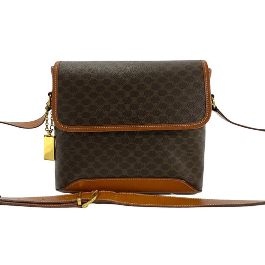 CELINE Shoulder Bag Leather, PVC Brown Macadam Blason Pattern Women Used Authentic