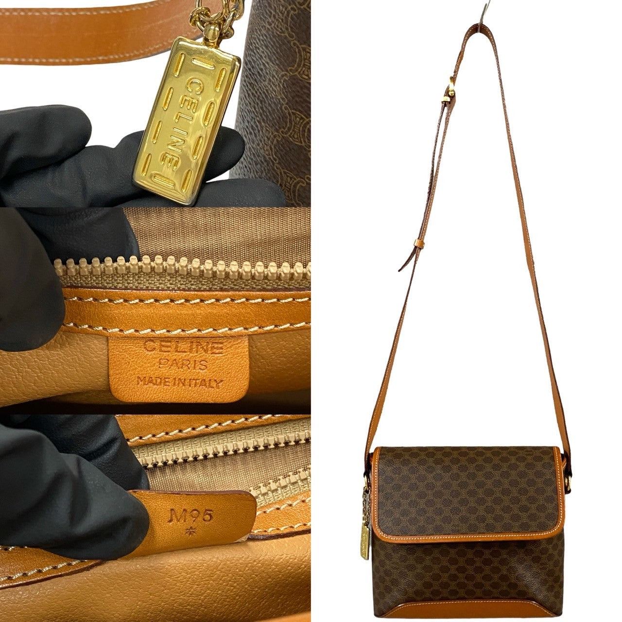 CELINE Shoulder Bag Leather, PVC Brown Macadam Blason Pattern Women Used Authentic