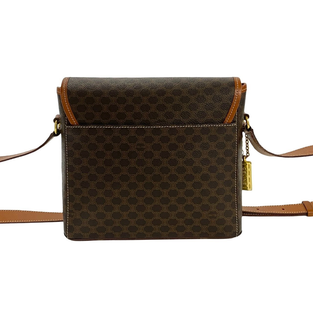 CELINE Shoulder Bag Leather, PVC Brown Macadam Blason Pattern Women Used Authentic
