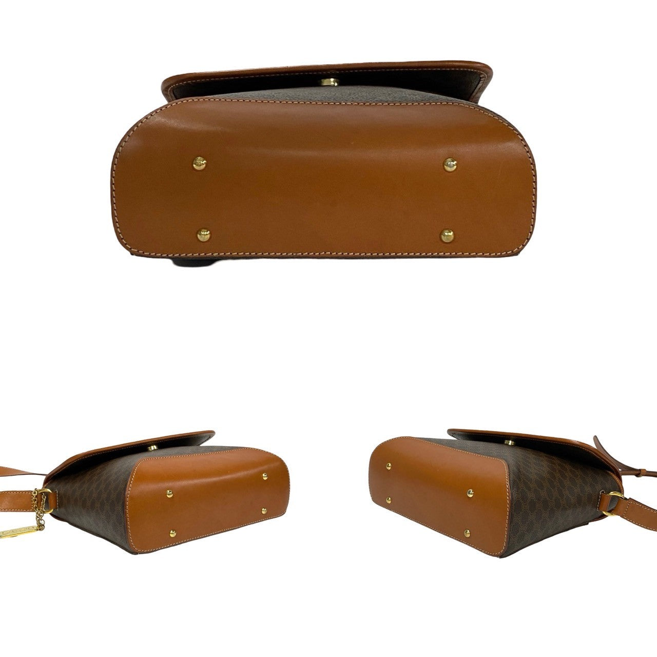 CELINE Shoulder Bag Leather, PVC Brown Macadam Blason Pattern Women Used Authentic