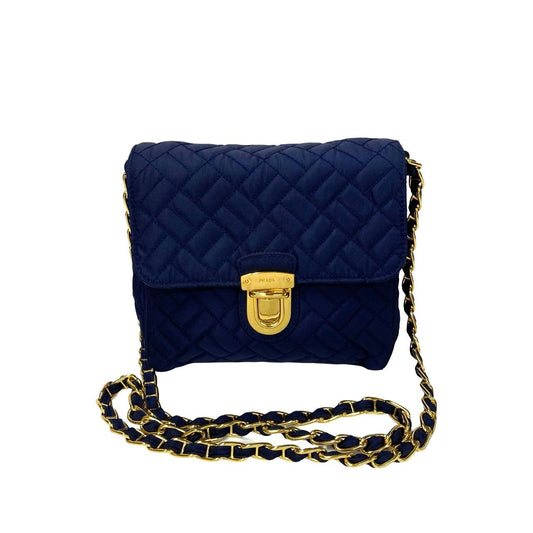 PRADA Shoulder Bag Nylon, Leather Navy logo Metal Women Used Authentic