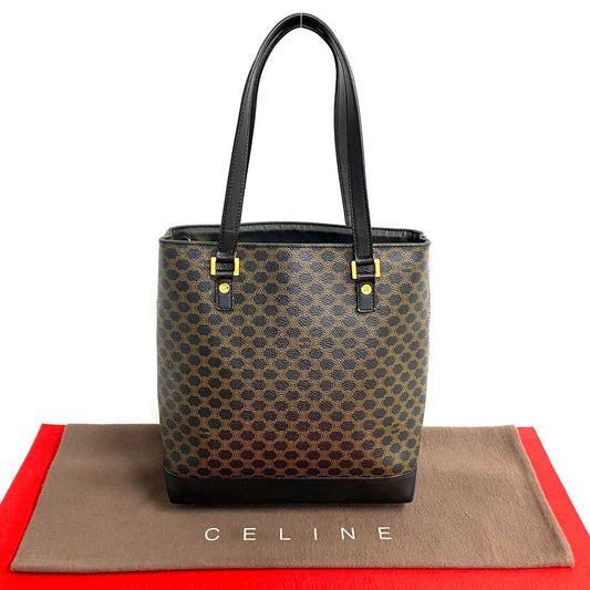 CELINE Tote Bag Leather, PVC black Macadam Blason Triomphe Pattern Women Used Authentic