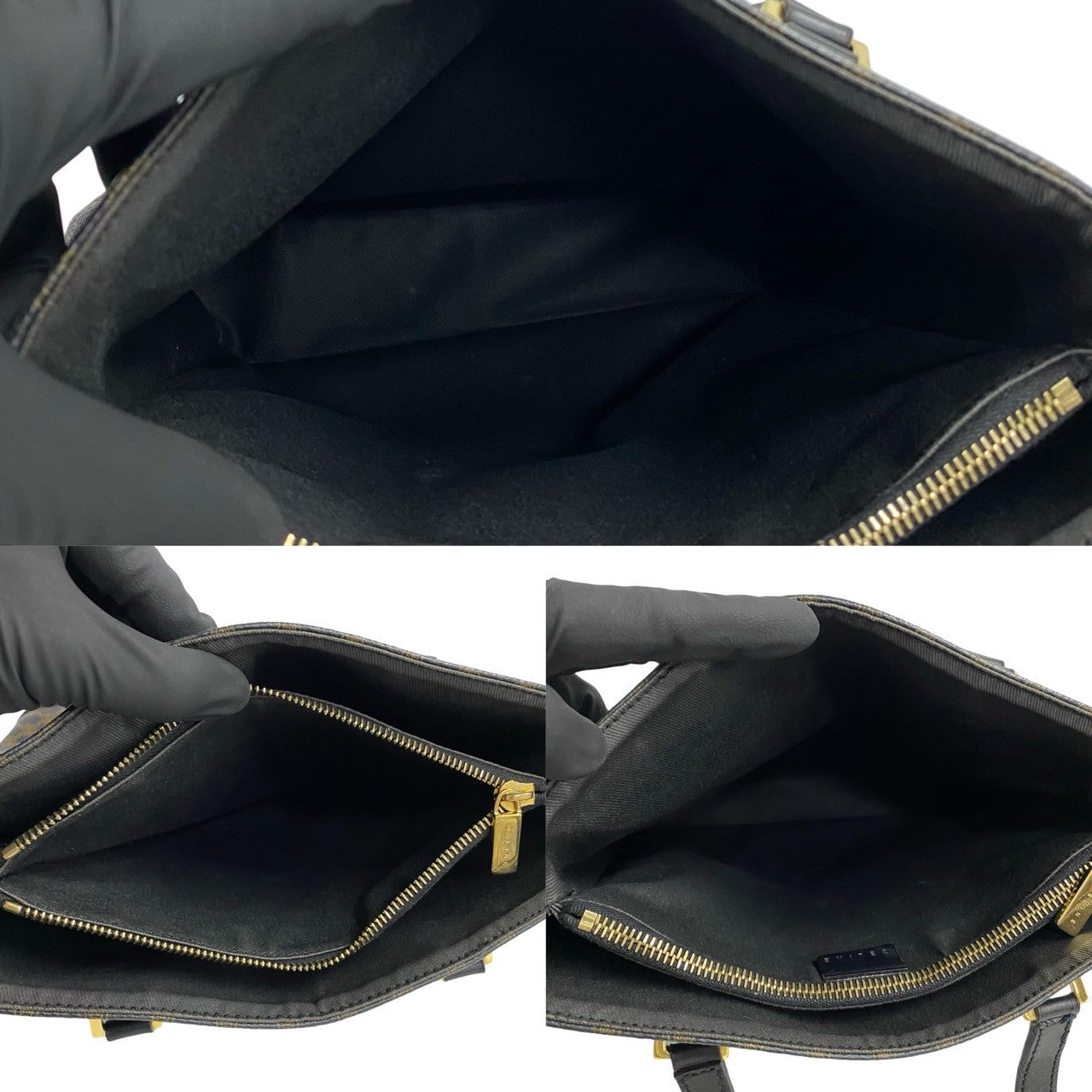 CELINE Tote Bag Leather, PVC black Macadam Blason Triomphe Pattern Women Used Authentic