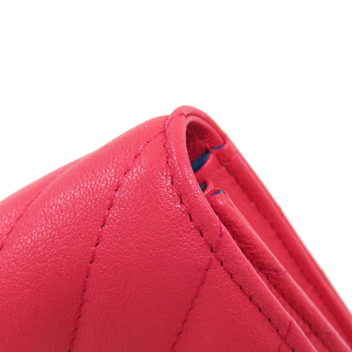 CHANEL Long Wallet Purse Calfskin pink Vstitch Women Used Authentic