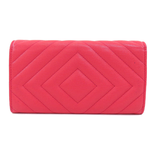 CHANEL Long Wallet Purse Calfskin pink Vstitch Women Used Authentic