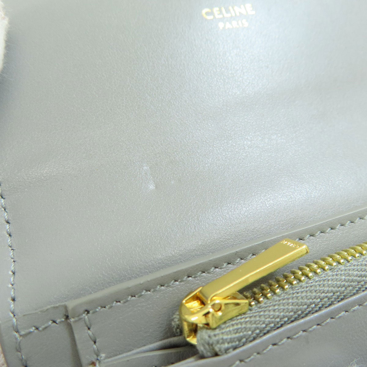 CELINE Bifold Wallet leather gray CMetal Women Used Authentic