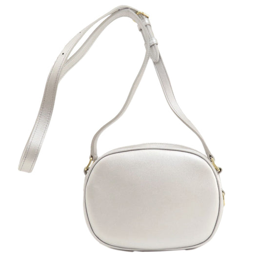 CELINE Shoulder Bag leather Silver Long shoulder Women Used Authentic