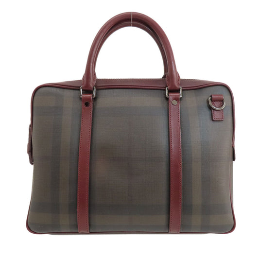 BURBERRY Handbag PVC, Leather Brown Check Pattern 2WAY Women Used Authentic