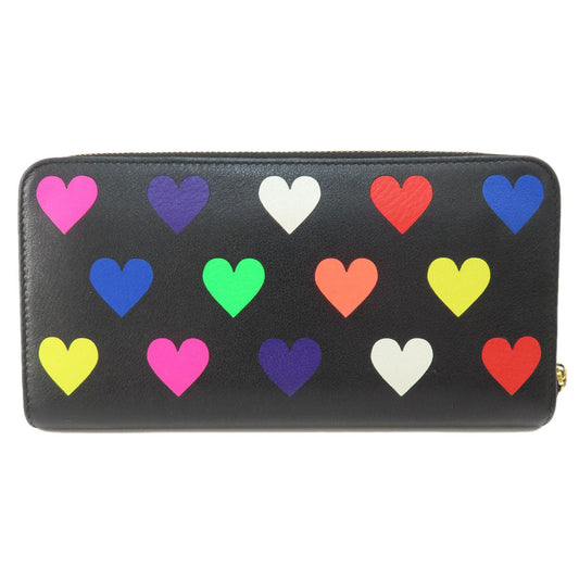 LOEWE Long Wallet Purse leather black Heart motif Zip Around Women Used Authentic