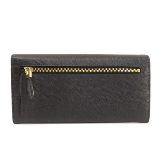 PRADA Long Wallet Purse leather black logo saffiano Women Used Authentic