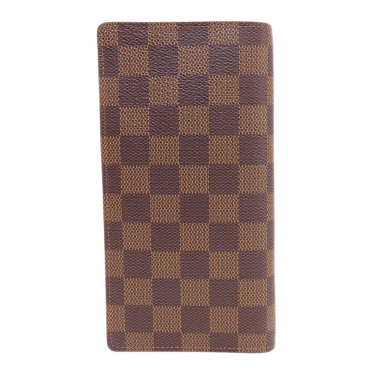 LOUIS VUITTON Long Wallet Purse N60017 Damier canvas Brown Portefeuille Brazza Damier Ebene Women Used Authentic