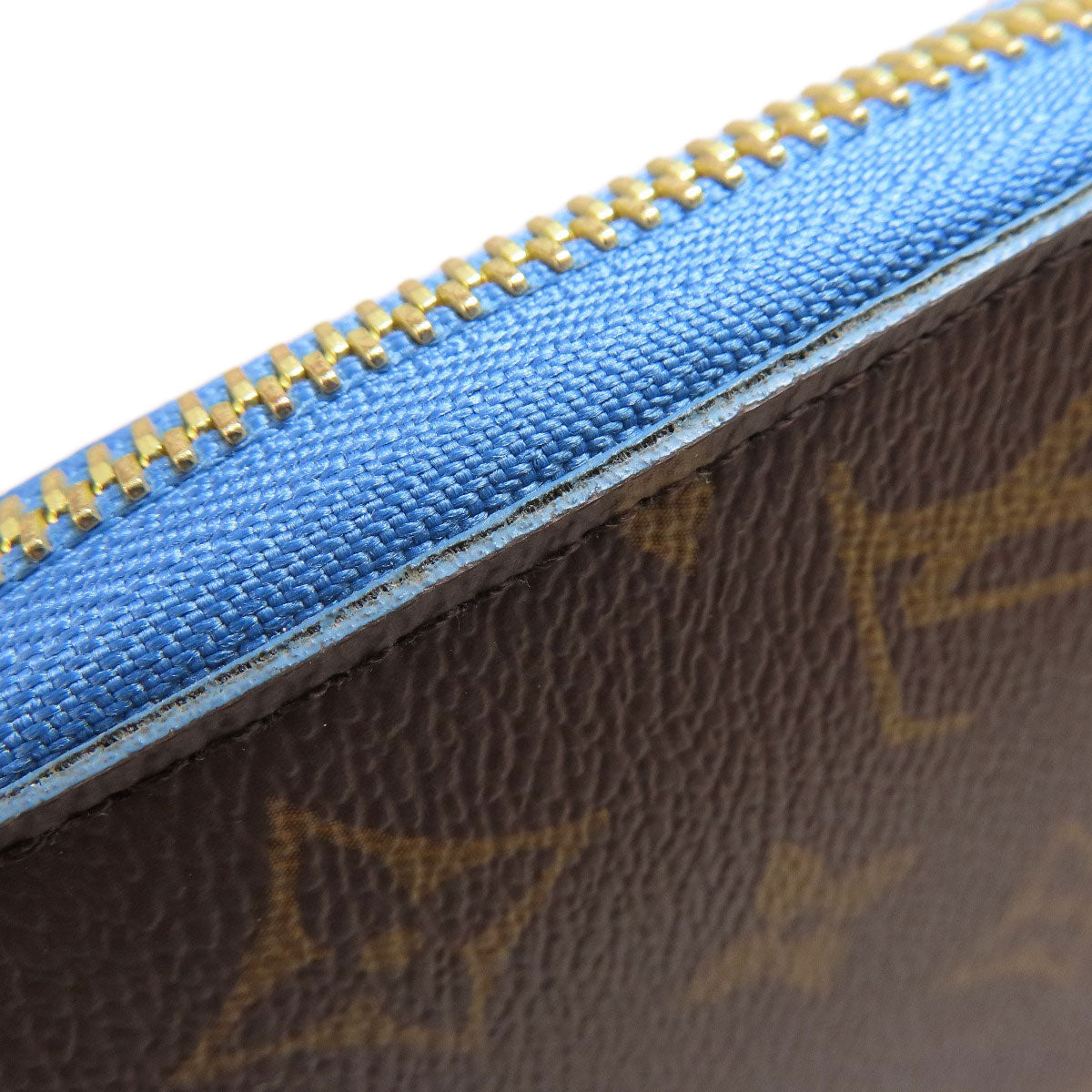LOUIS VUITTON Long Wallet Purse M63894 Monogram canvas Brown Zippy Wallet Monogram Blue Jean Women Used Authentic